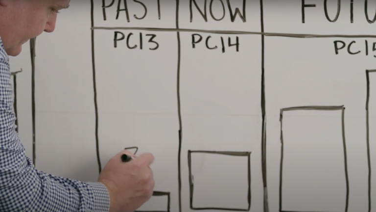 Ocient product manager draws at a whiteboard